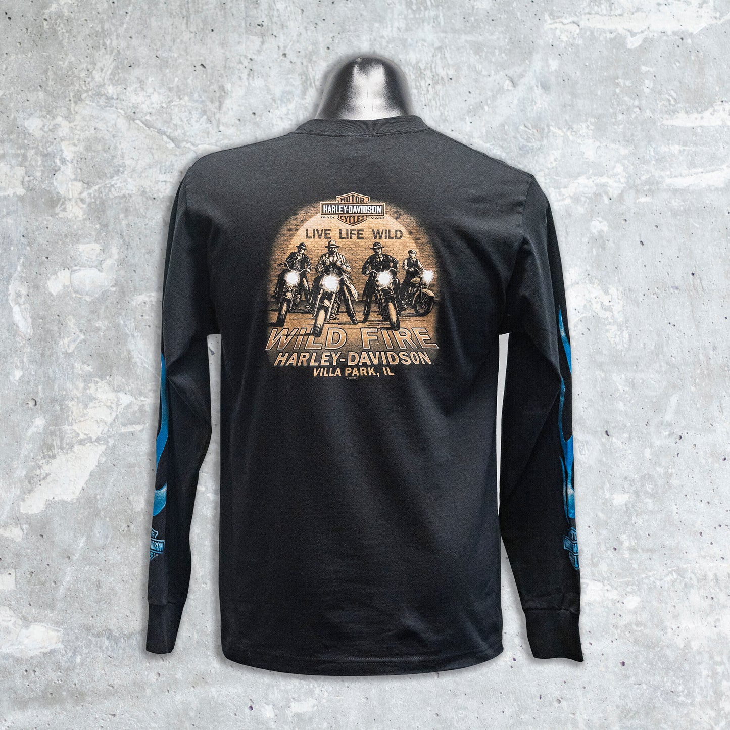 Wild Fire Harley Davidson- Blue Chrome Long Sleeve T-Shirt