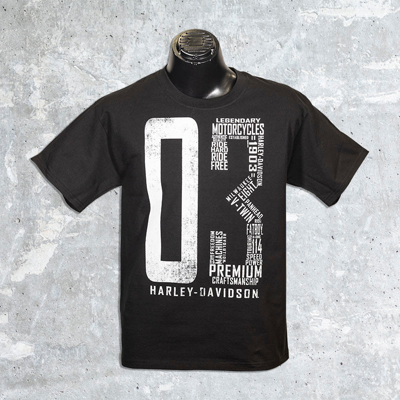 Fox River Harley Davidson Black TShirt with White 1903. The Shirt Shop