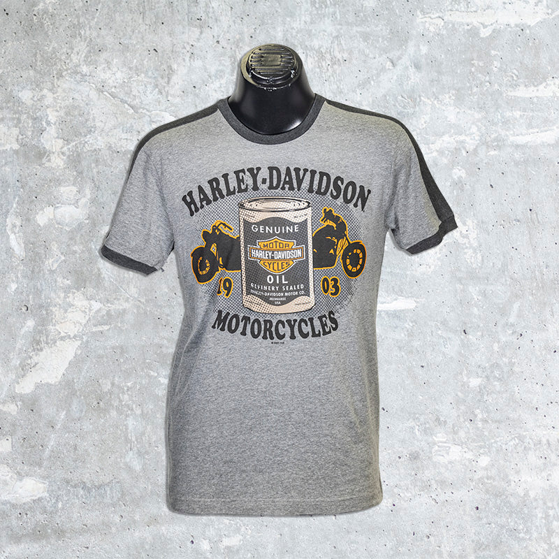 Fox River Harley Davidson Gray TShirt with Motorcycles and Oil Can