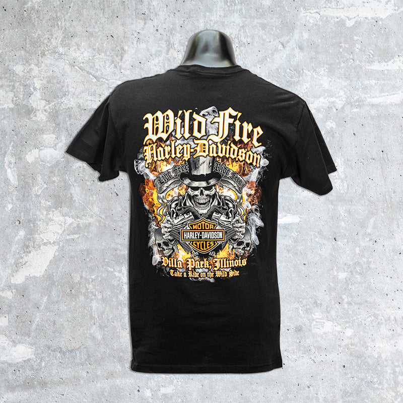 Wild Fire Harley Davidson-Black Harley Davidson Orange Bar and Shield T-Shirt