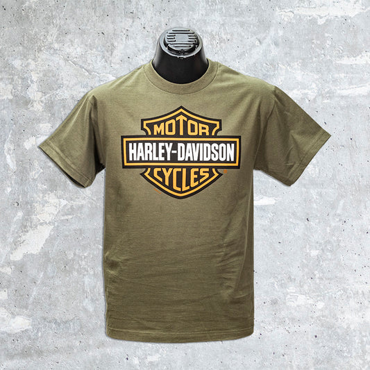 Wild Fire Harley Davidson- Olive Green T-Shirt with Orange Bar and Shield