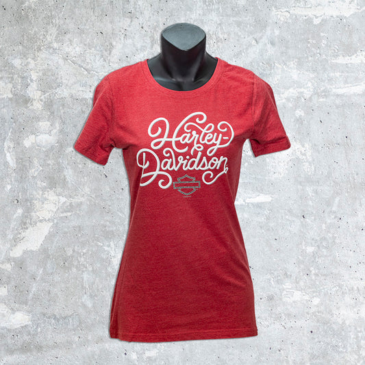 Wild Fire Harley Davidson- Red Women's Script T-Shirt