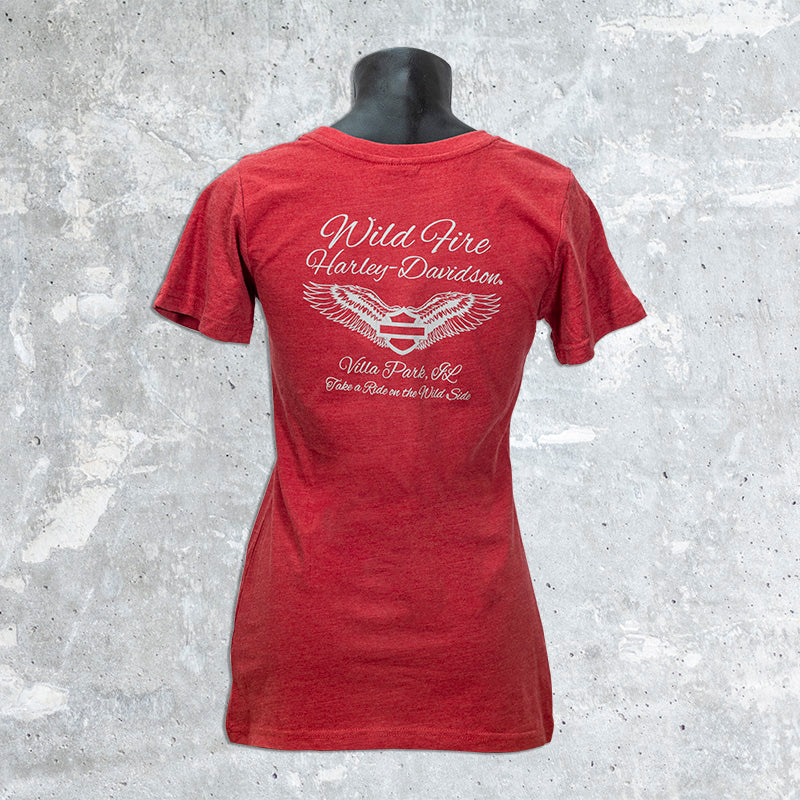 Wild Fire Harley Davidson- Red Women's Script T-Shirt