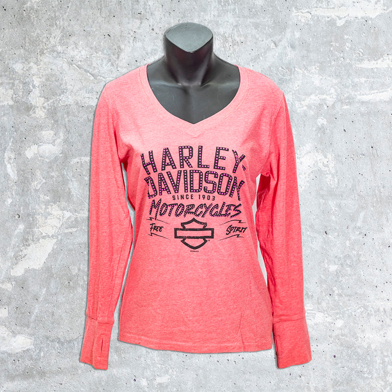 Wild Fire Harley Davidson- Pink Long Sleeve Free Spirit Bar and Shield