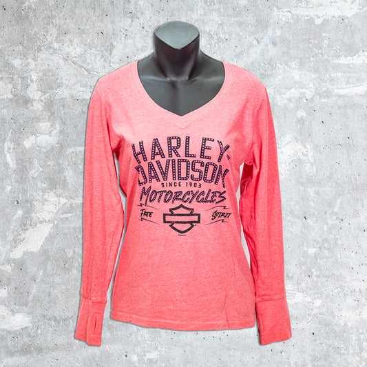 Wild Fire Harley Davidson- Pink Long Sleeve Free Spirit Bar and Shield