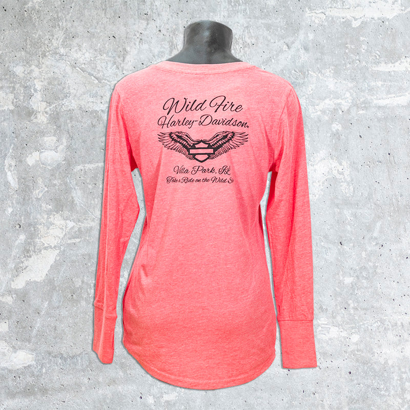 Wild Fire Harley Davidson- Pink Long Sleeve Free Spirit Bar and Shield