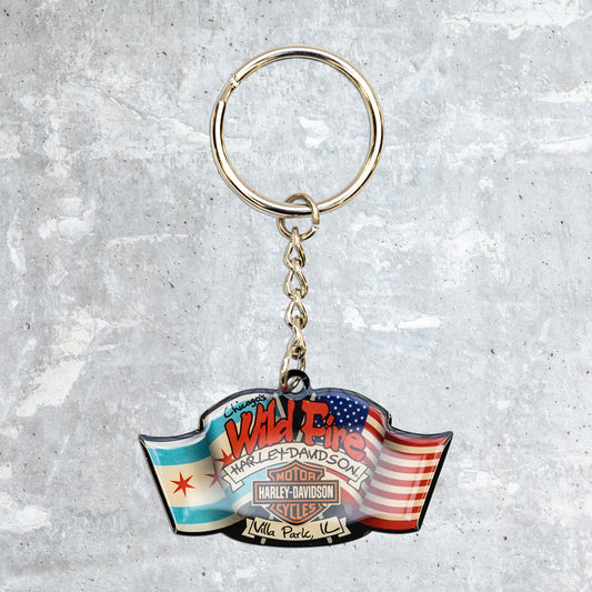 Wild Fire Harley Davidson-Chicago and American  Flag Key Chain