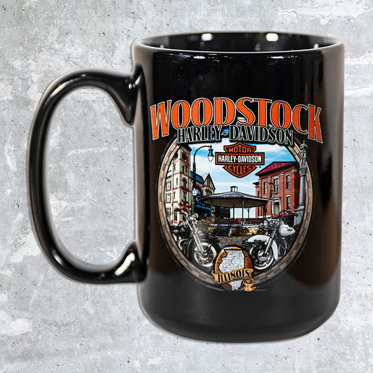 Woodstock Harley Davidson- Black Custom Mug